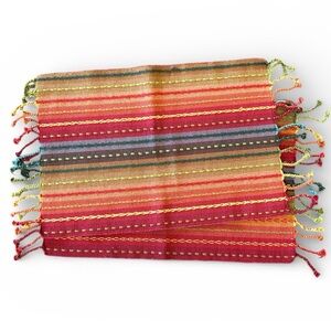 Pier One Imports Woven Red Gold Green  Placemats (2)